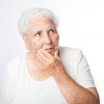 old woman concern thinking on a white background
